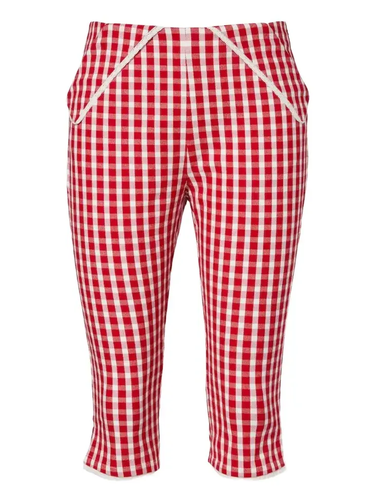 Ebony gingham lace-trimmed cotton-blend capri pants Ebony gingham lace-trimmed cotton-blend capri pants