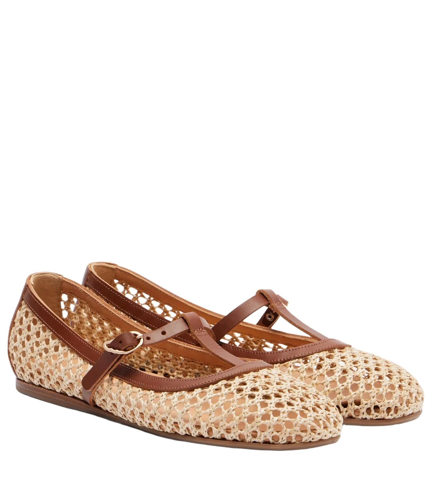 Ancient Greek Sandals Aerati leather-trimmed raffia Mary Jane flats
