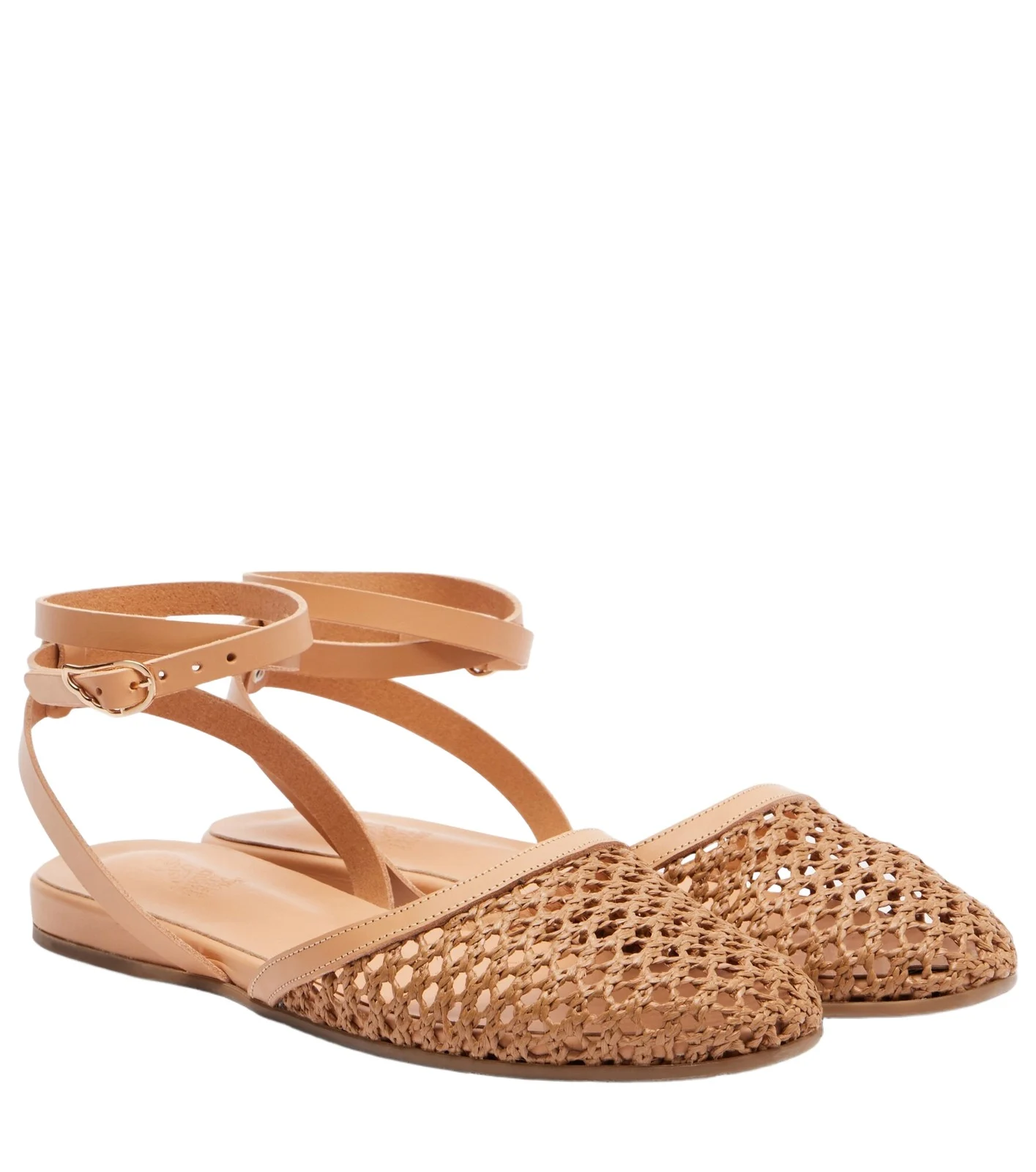 Ancient Greek Sandals Filothea leather-trimmed raffia slingback flats