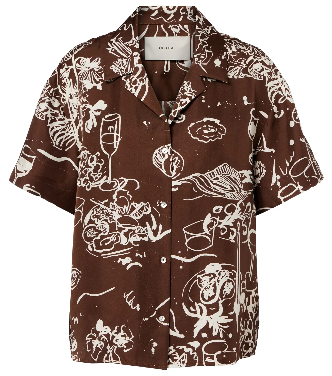 Prague printed silk twill bowling shirt