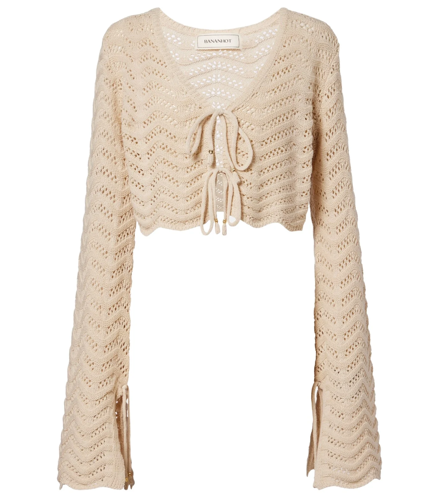 Miana open-knit cotton-blend crop top