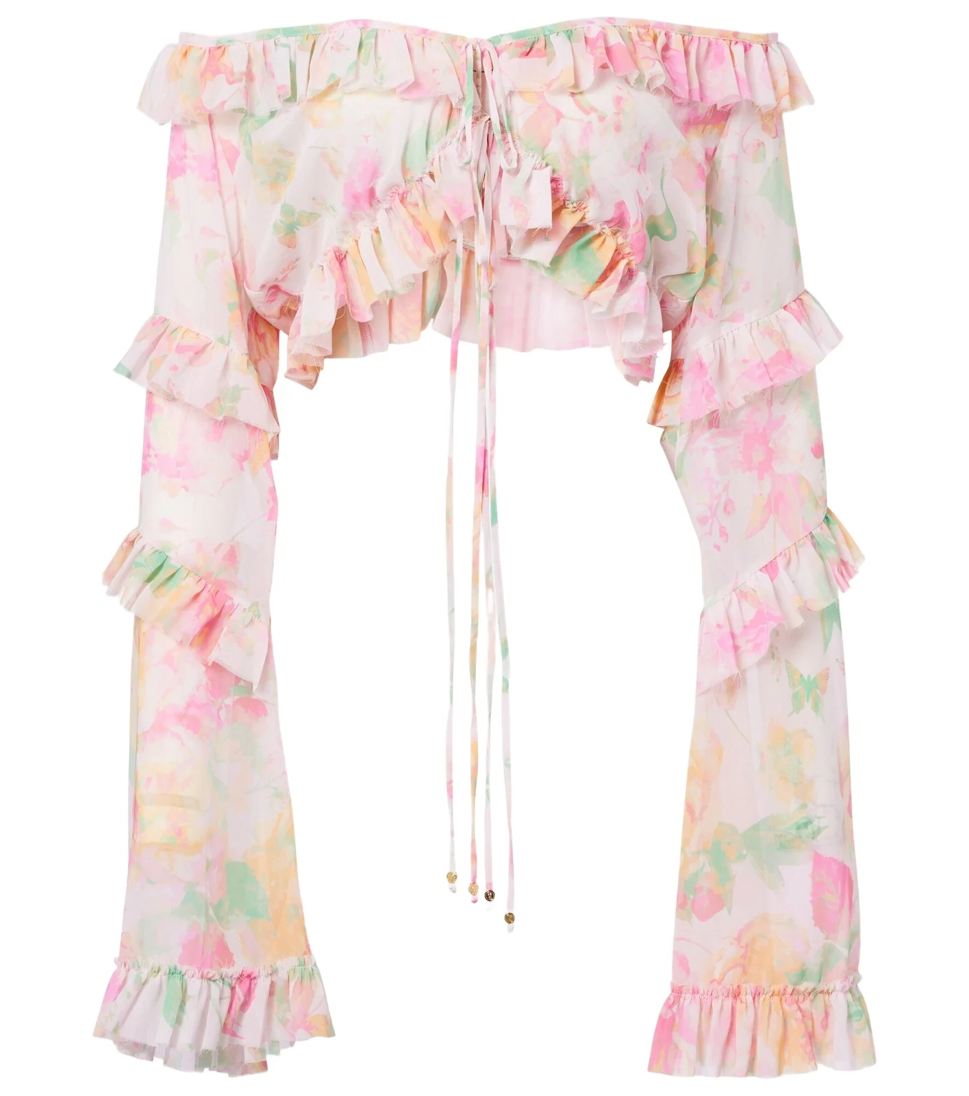 Anita floral ruffled off-shoulder crop top