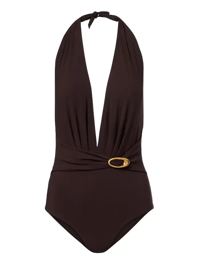 Solid halterneck swimsuit