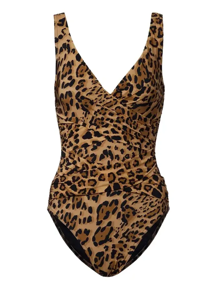 Leopard-print draped swimsuit