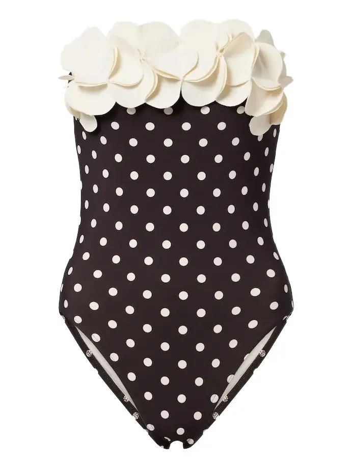 Floral appliqué polka-dot bandeau swimsuit Floral appliqué polka-dot bandeau swimsuit
