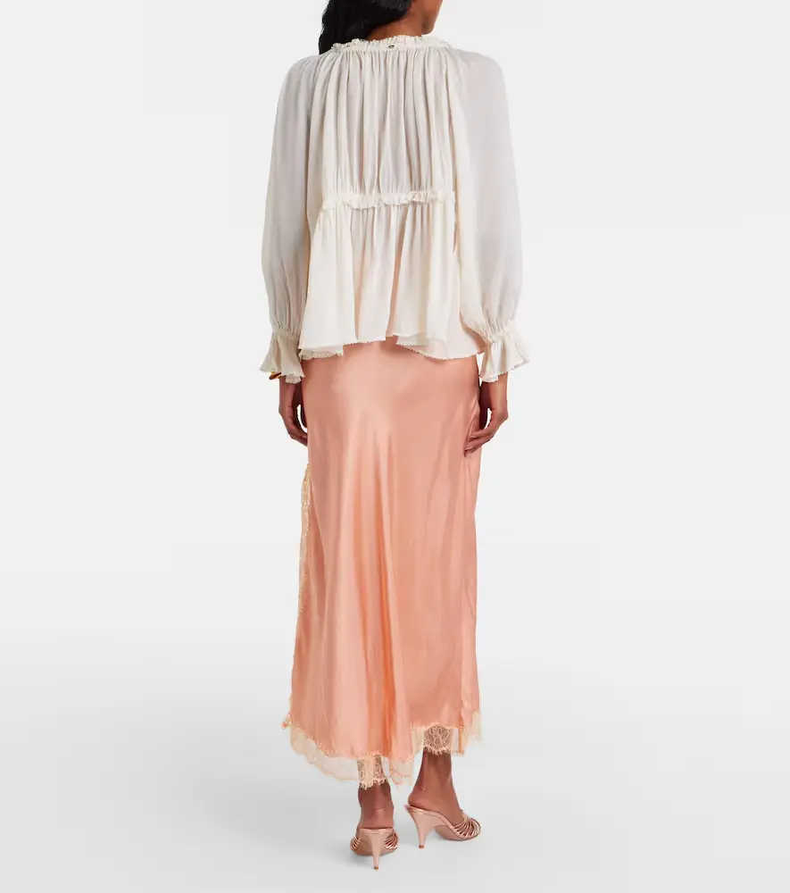 Poupette St Barth Lace-trimmed satin midi skirt | Thumbnail 4 Poupette St Barth Lace-trimmed satin midi skirt | Thumbnail 4