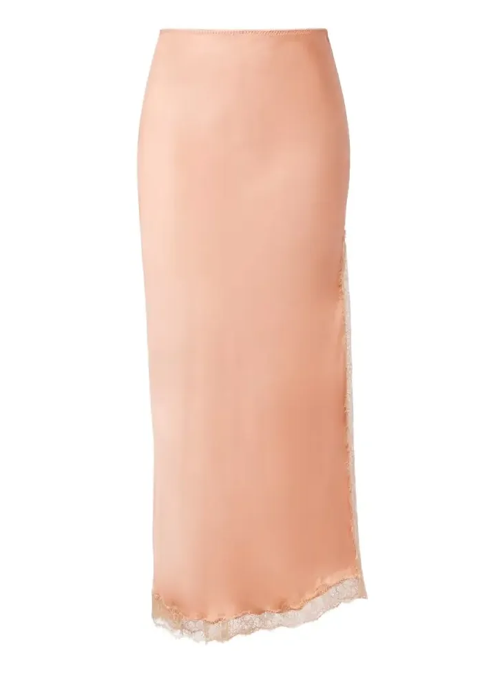 Lace-trimmed satin midi skirt Lace-trimmed satin midi skirt