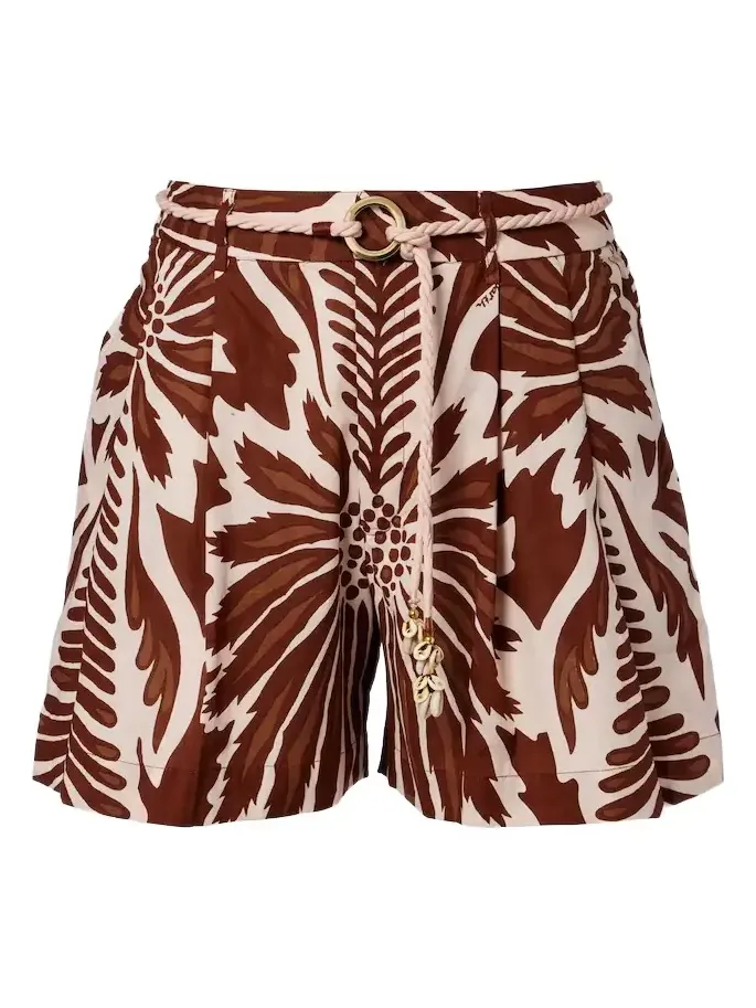 Chantal printed belted cotton shorts