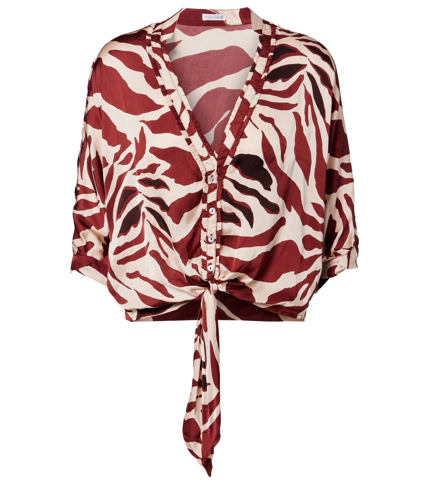 Azia printed tie-detail satin blouse