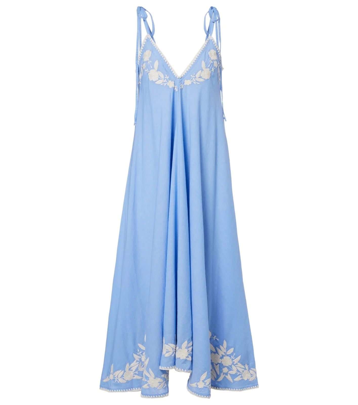 Embroidered cotton and linen chambray midi dress Embroidered cotton and linen chambray midi dress