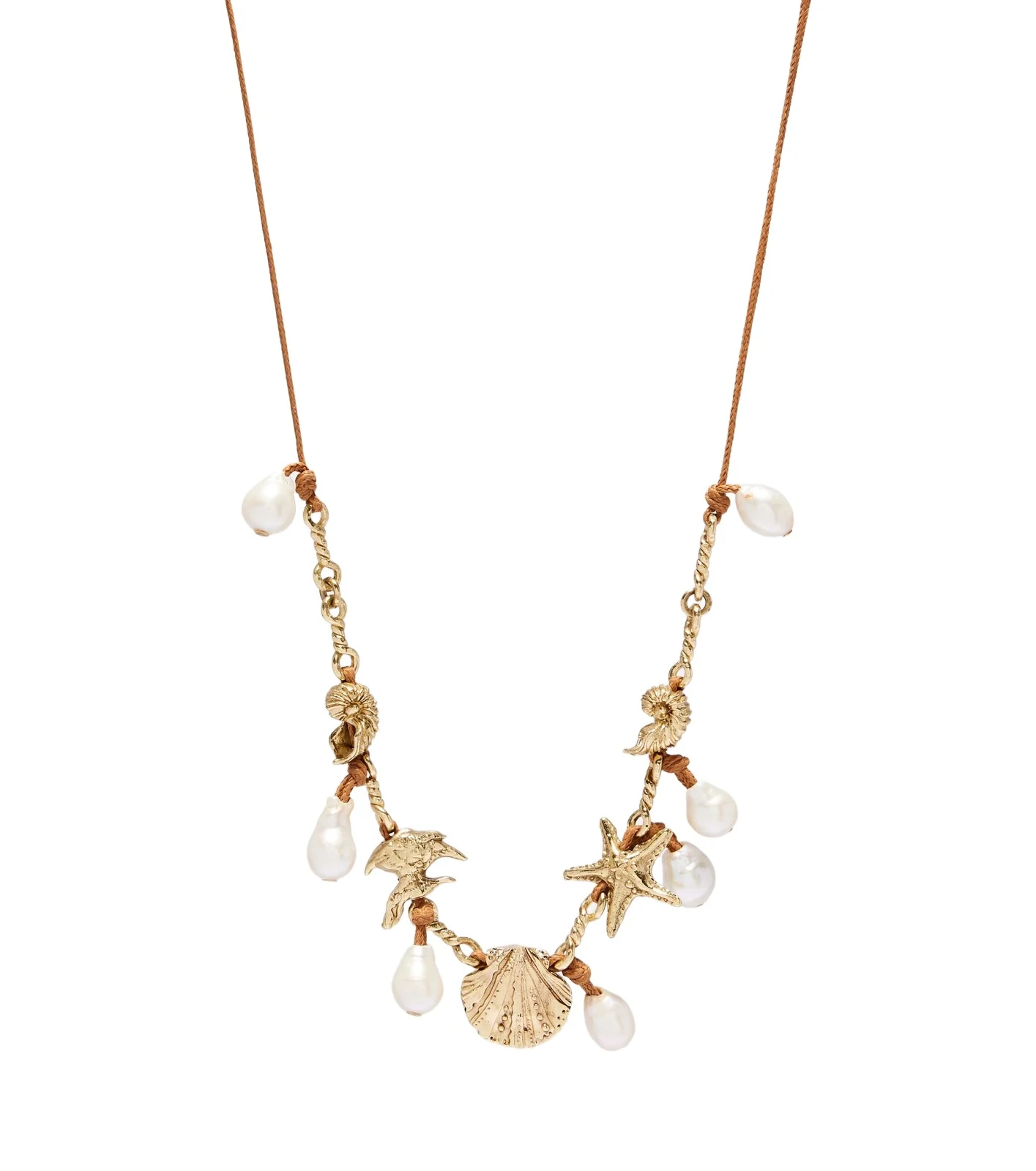 Faux pearl embellished charm necklace