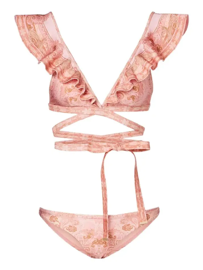 Como printed ruffled bikini