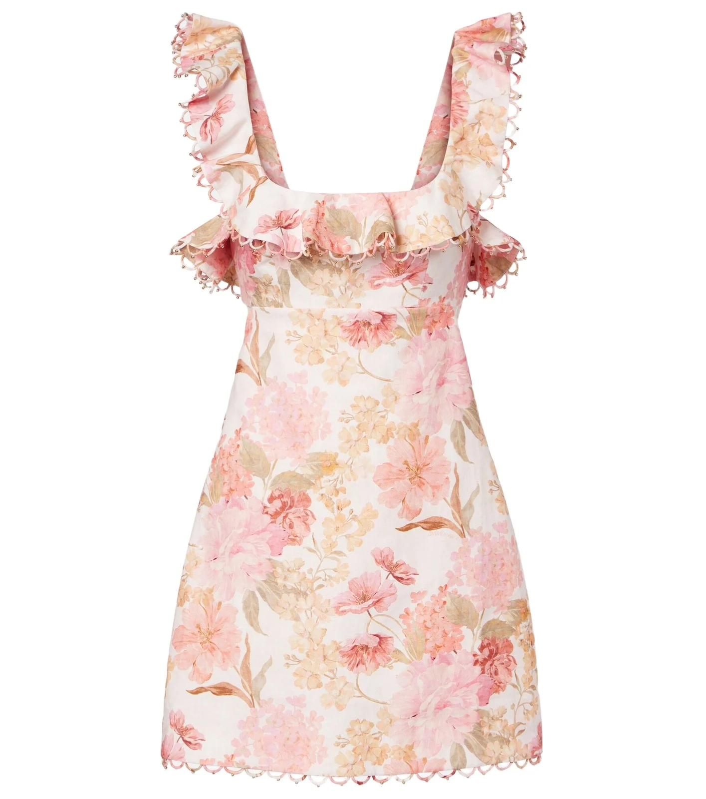 Zimmermann Como floral ruffled linen minidress