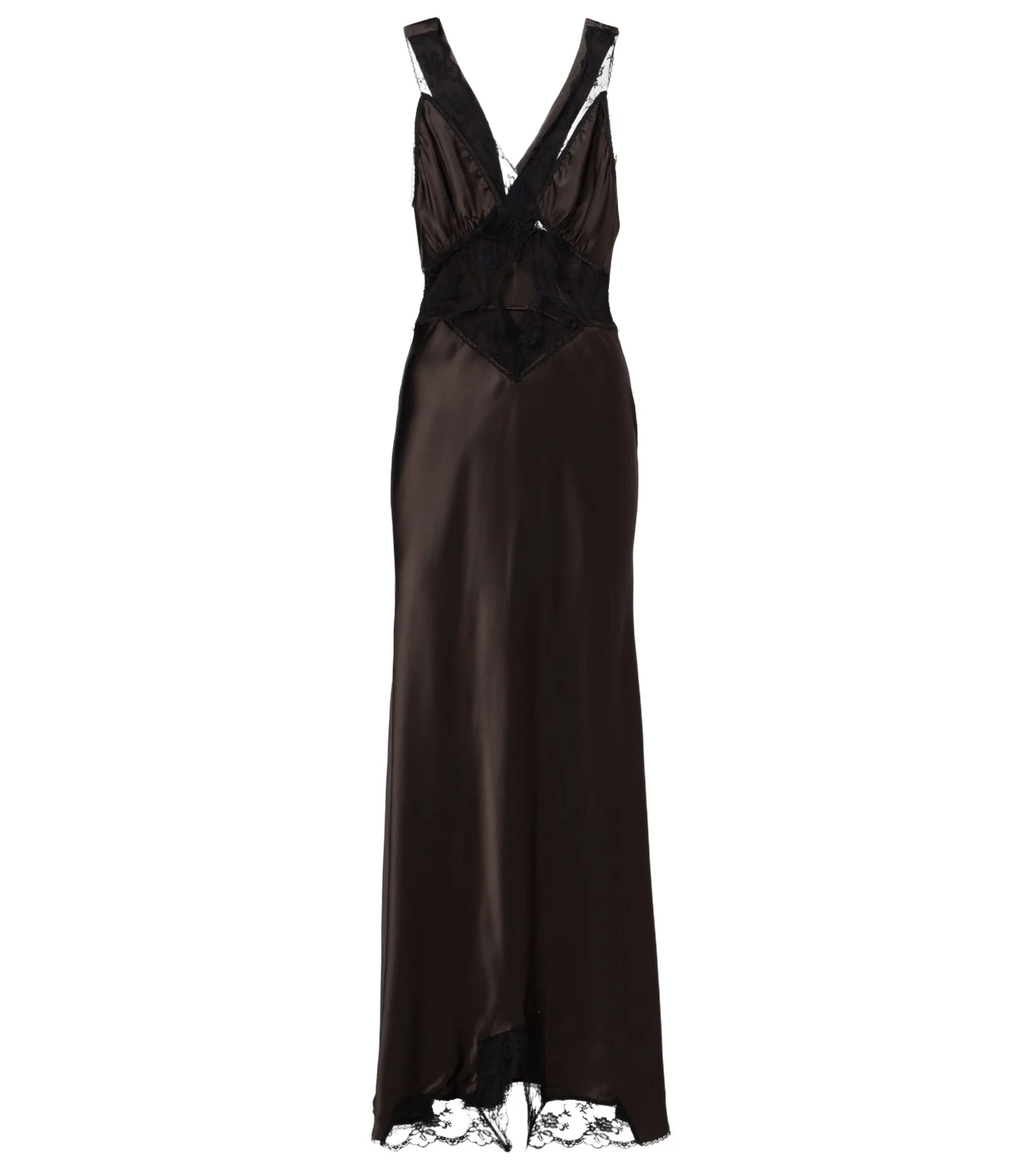 Lace-trimmed silk maxi dress