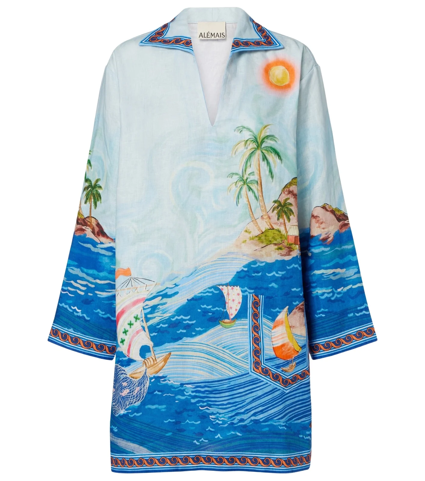 Alémais Island printed linen minidress