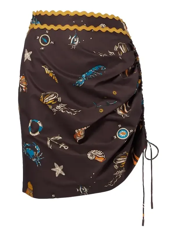 Alémais Printed ruched cotton miniskirt