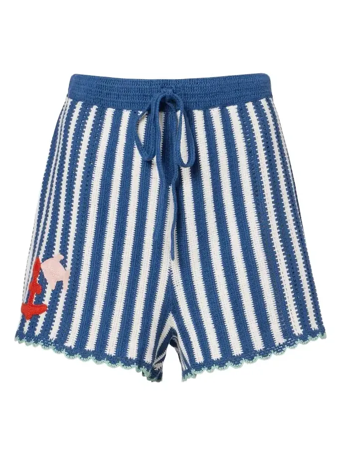 Alémais Crochet striped cotton shorts