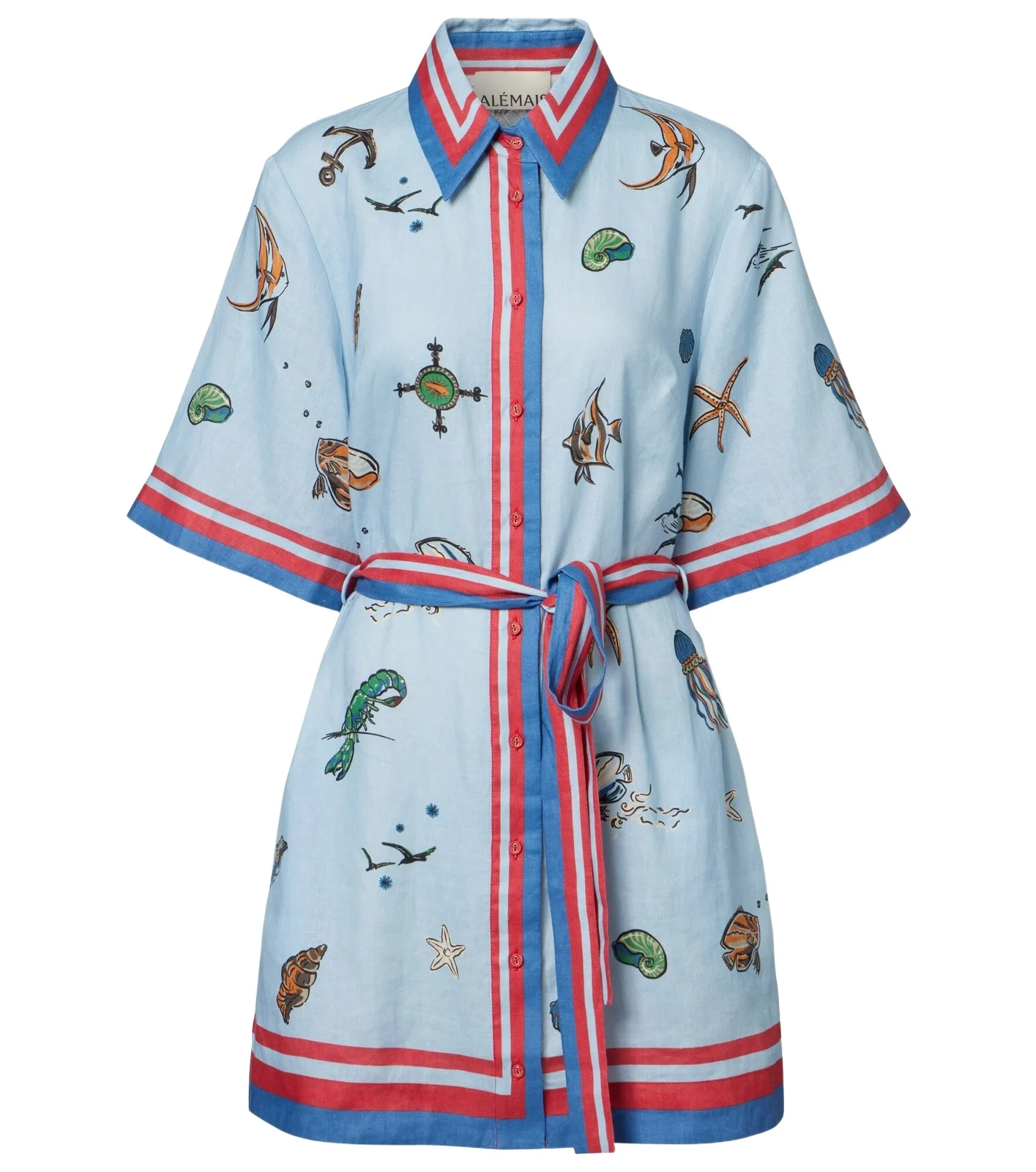 Alémais Printed belted linen shirt dress