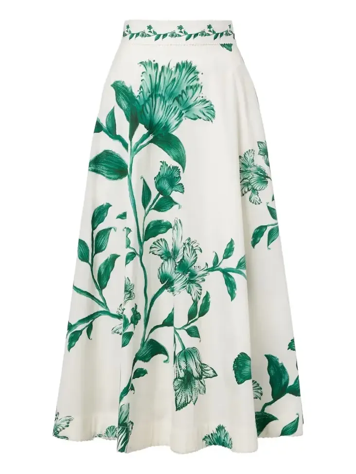 Bergamota embellished floral cotton midi skirt