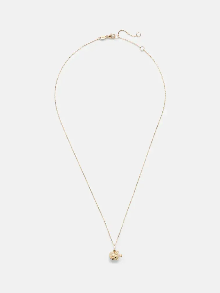 Puffer Fish 14kt gold pendant necklace with diamonds