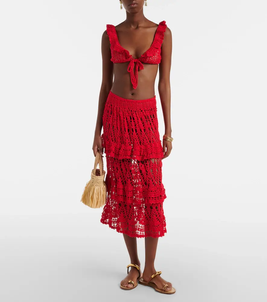 Anna Kosturova Elsie crochet ruffled cotton midi skirt | Thumbnail 5