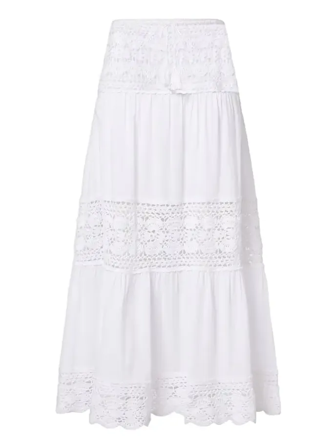 Filigree crochet-trimmed cotton maxi skirt