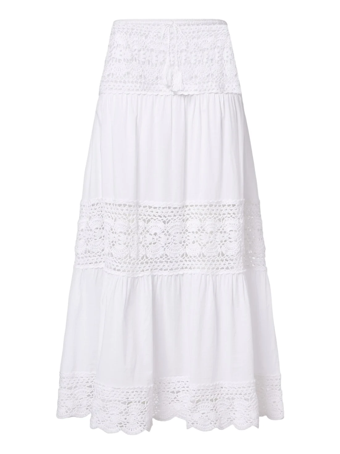 Filigree crochet-trimmed cotton maxi skirt