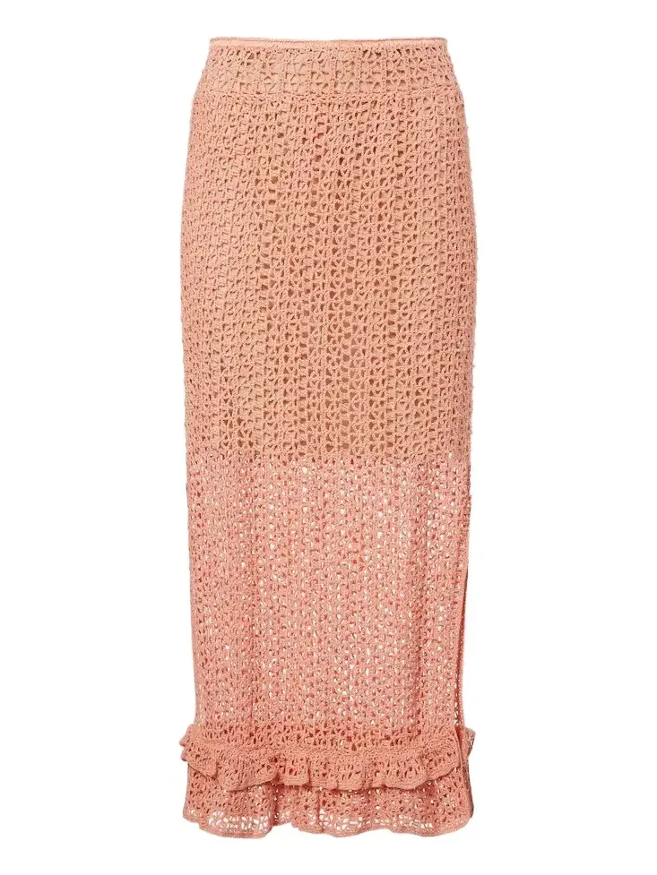 Rosette crochet cotton midi skirt