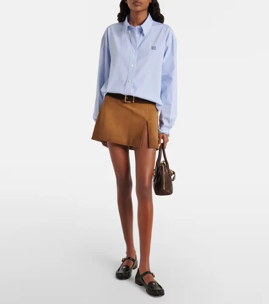 Miu Miu Pinstripe cropped cotton poplin shirt | Thumbnail 2 Miu Miu Pinstripe cropped cotton poplin shirt | Thumbnail 2