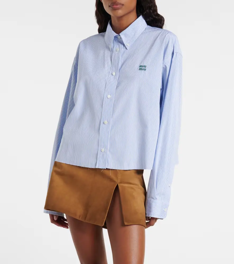 Miu Miu Pinstripe cropped cotton poplin shirt | Thumbnail 6 Miu Miu Pinstripe cropped cotton poplin shirt | Thumbnail 6
