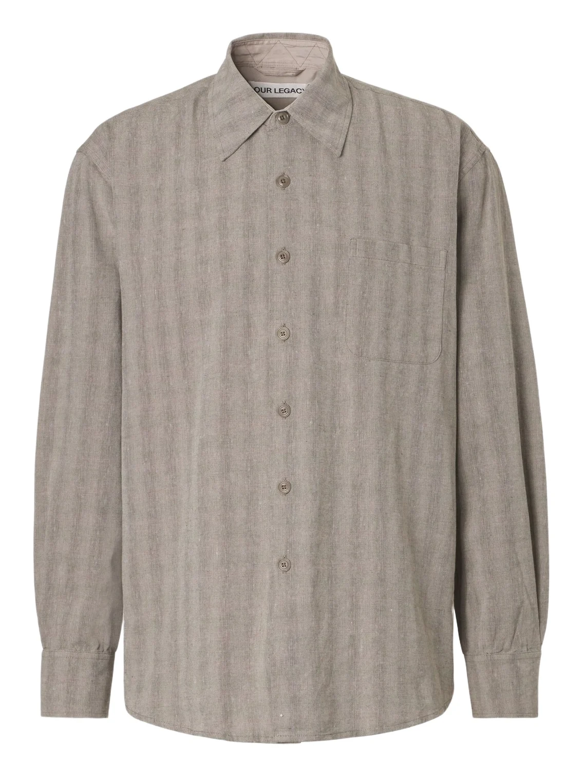 Above striped cotton and linen-blend shirt