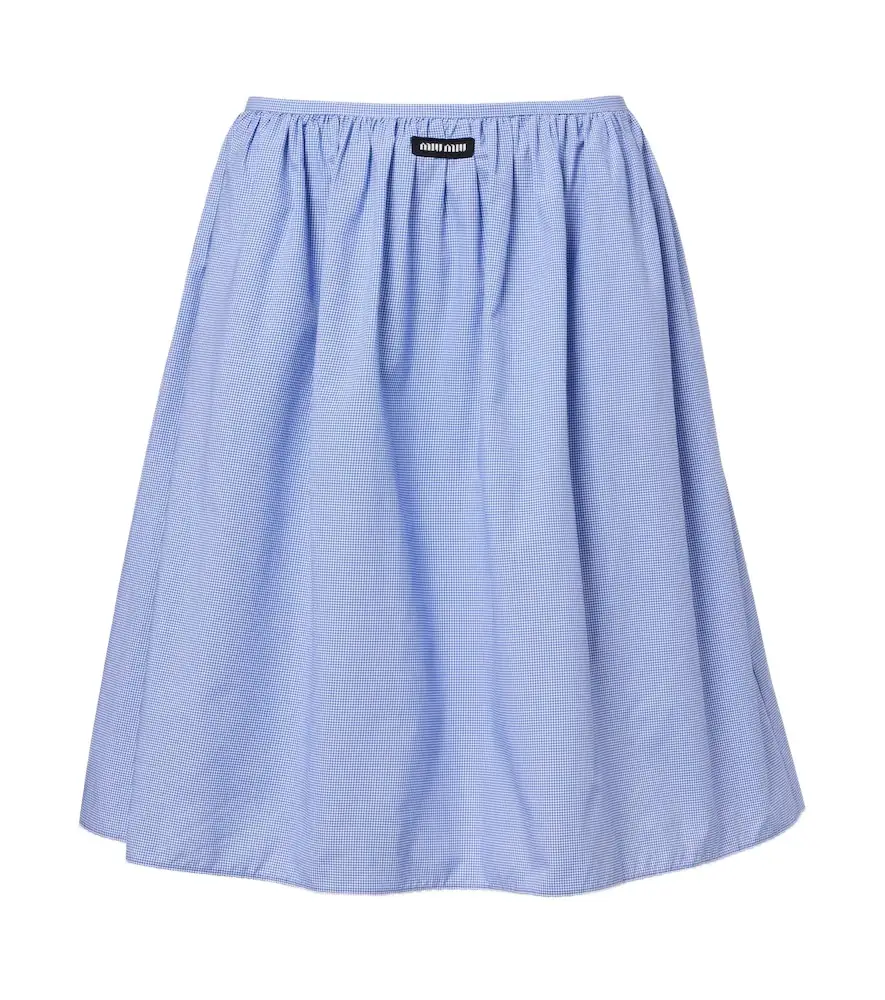 Gingham lace-trimmed cotton midi skirt Gingham lace-trimmed cotton midi skirt