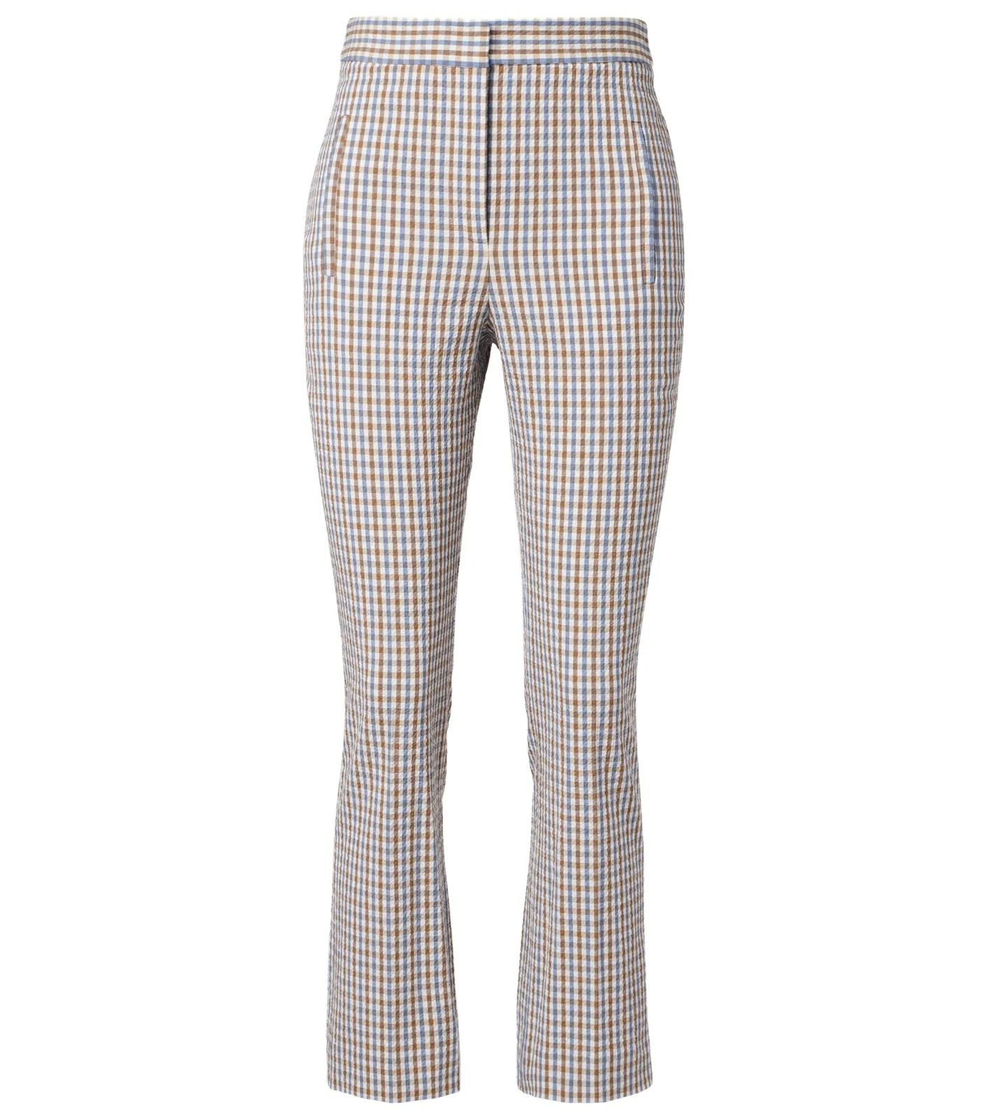 Gingham cotton seersucker cropped slim pants Gingham cotton seersucker cropped slim pants