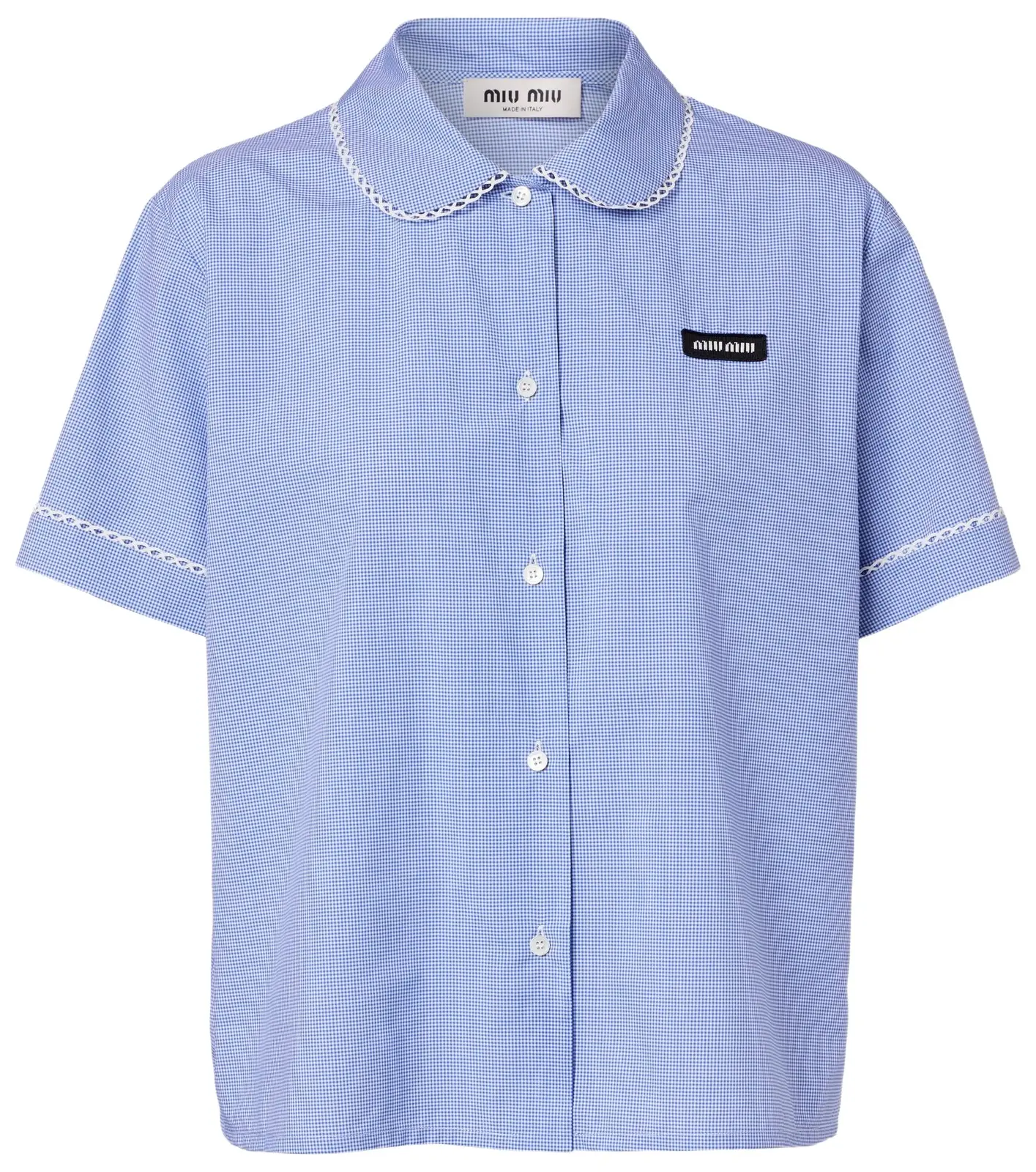 Miu Miu Gingham lace-trimmed cotton poplin shirt