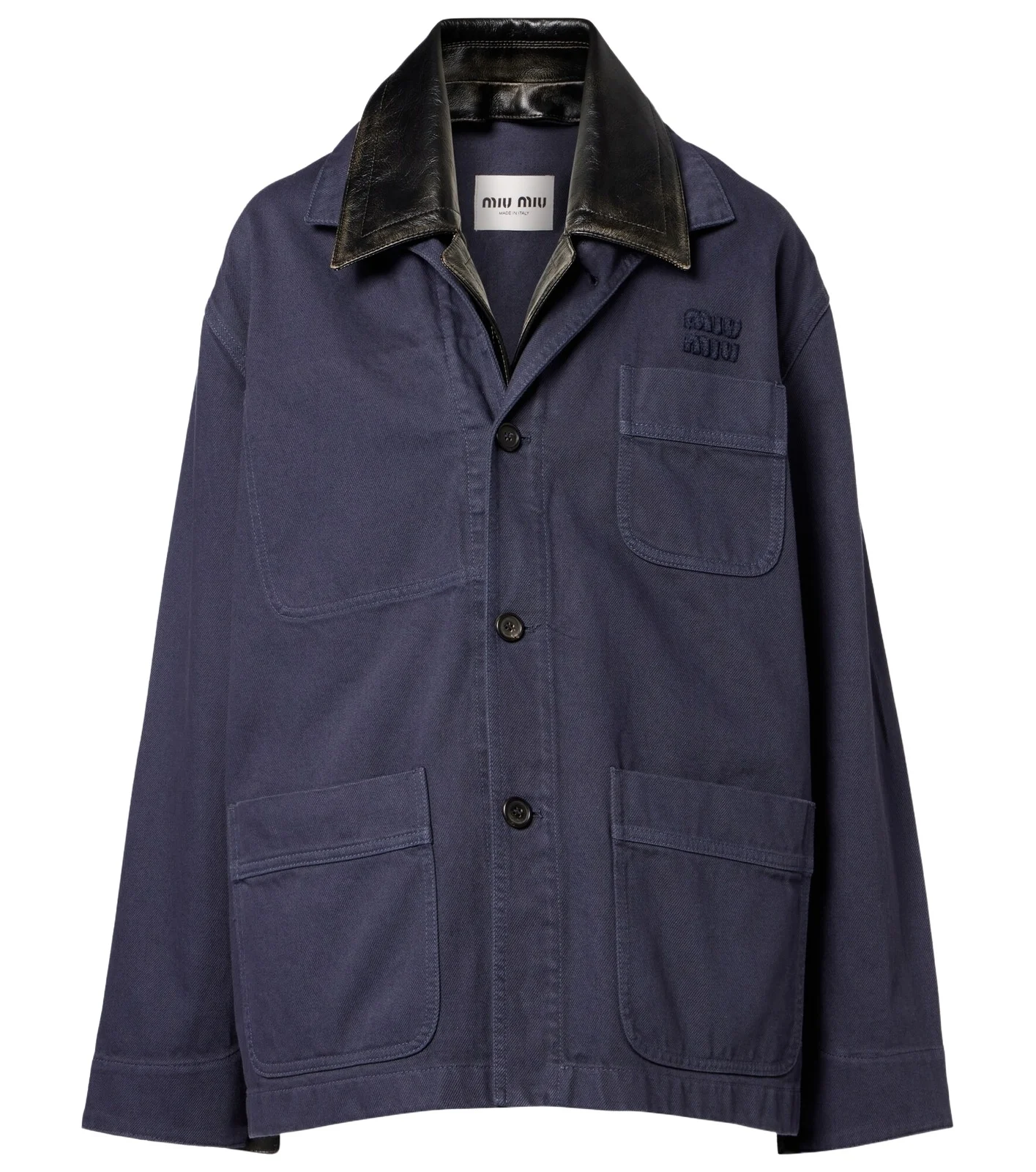 Leather-trimmed oversized cotton gabardine jacket