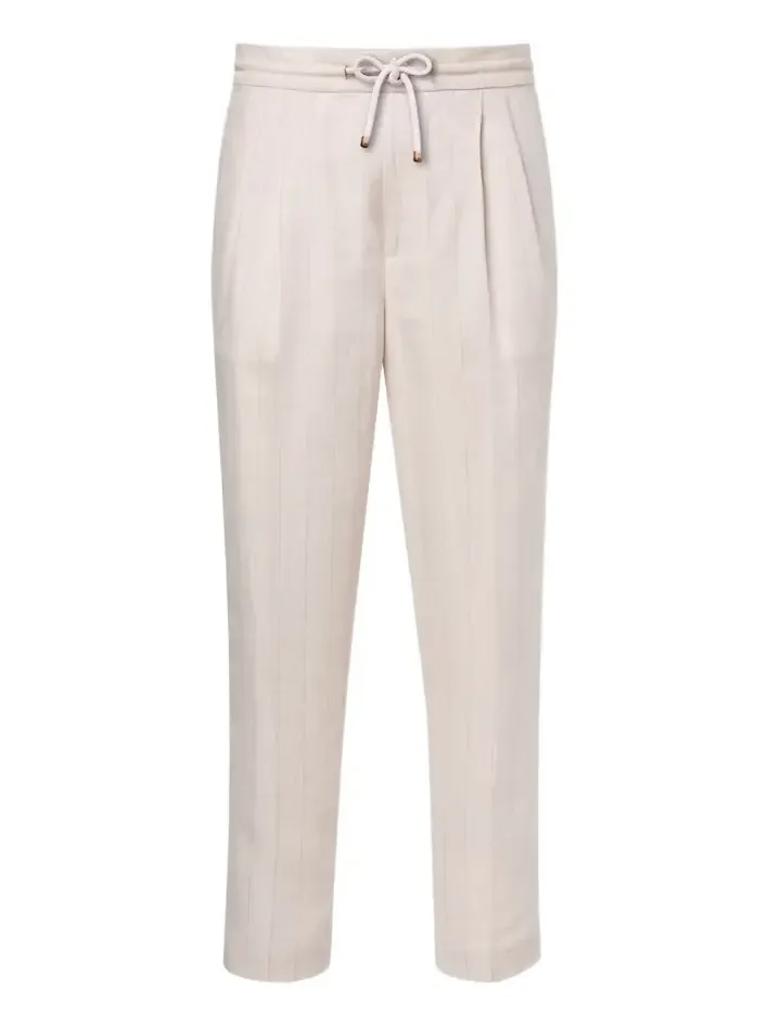 Striped linen and cotton straight pants