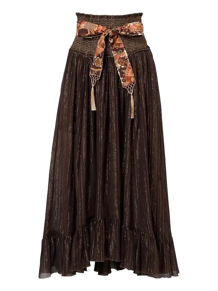 Aster shirred cotton and silk lamé midi skirt Aster shirred cotton and silk lamé midi skirt