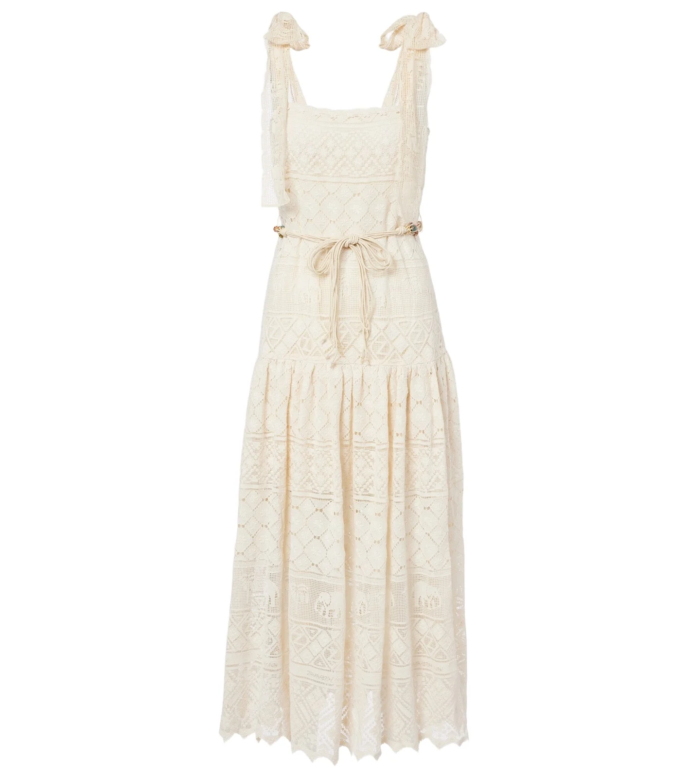 Indra belted cotton lace midi dress Indra belted cotton lace midi dress