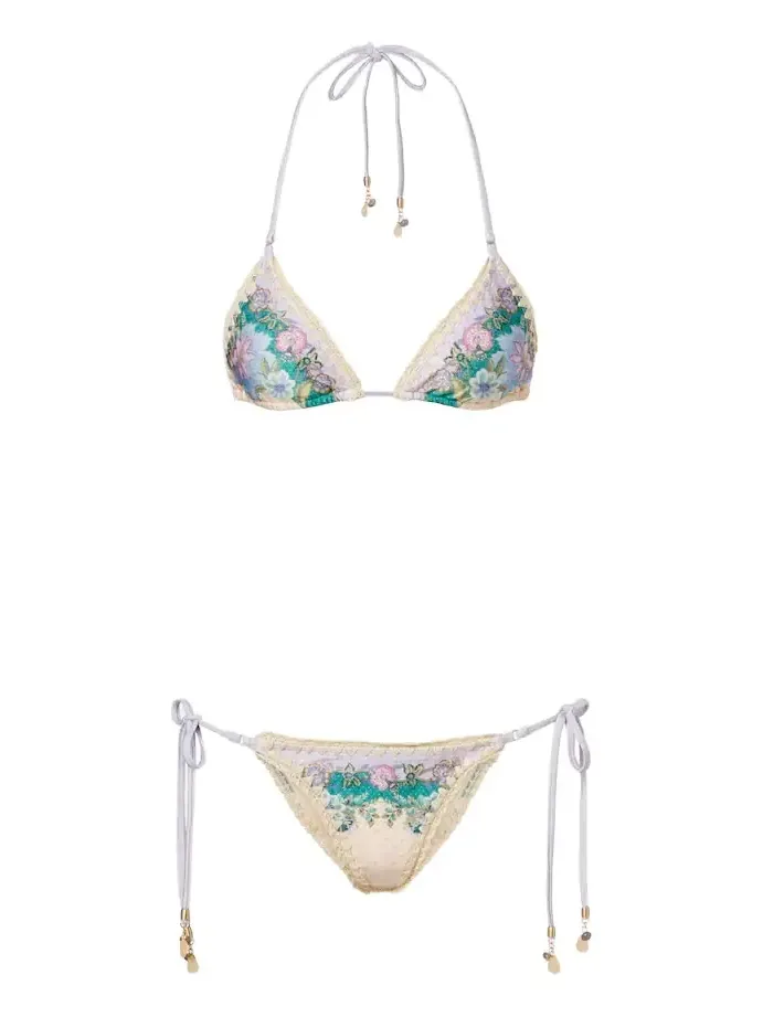 Indra floral metallic-effect bikini