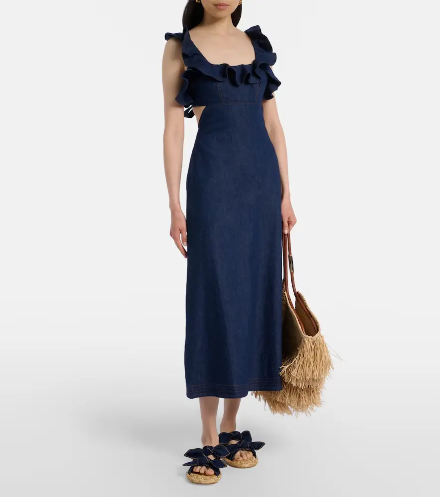 Zimmermann Aster ruffled denim midi dress | Thumbnail 3 Zimmermann Aster ruffled denim midi dress | Thumbnail 3