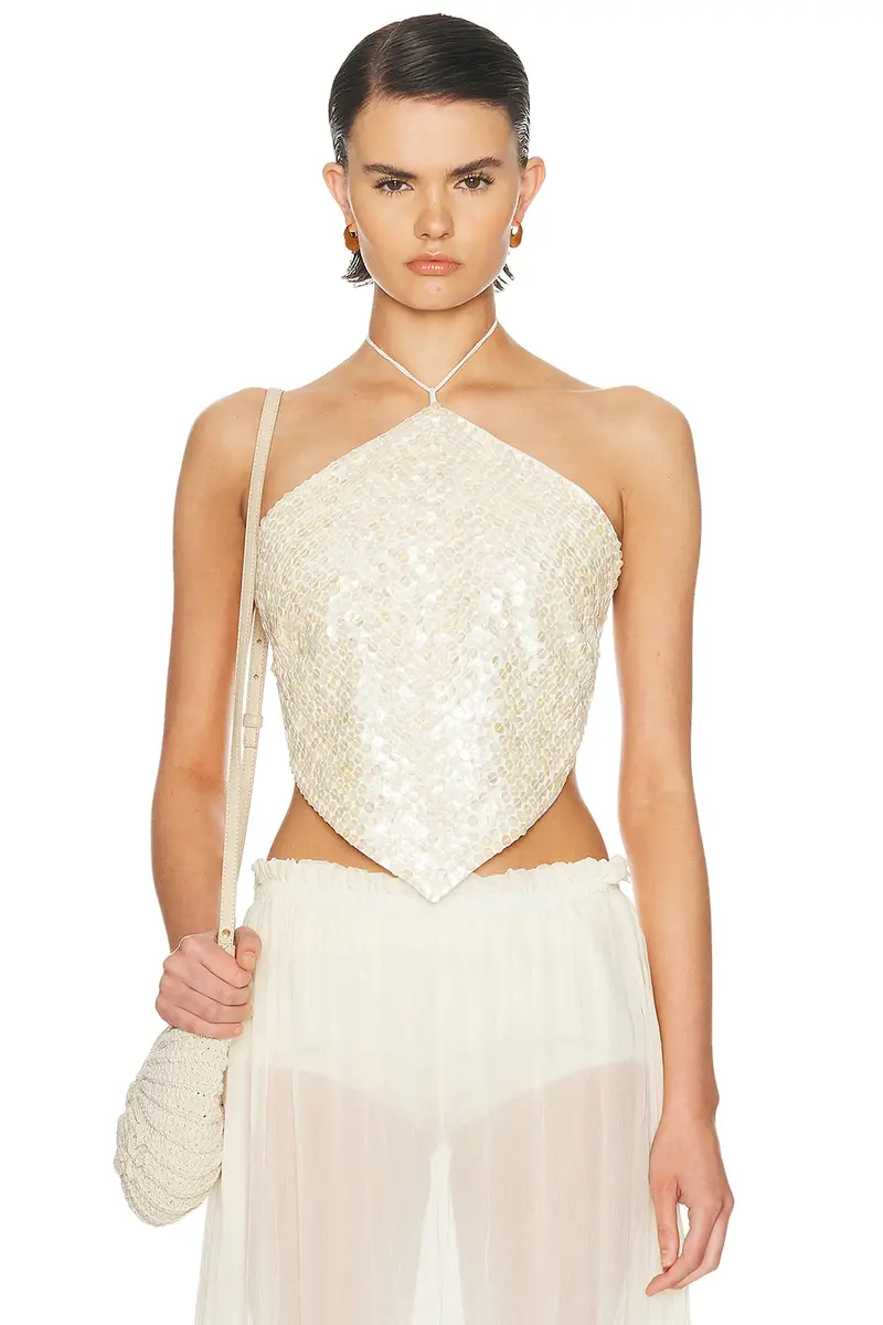 CHAN LUU Beaded Halter Top