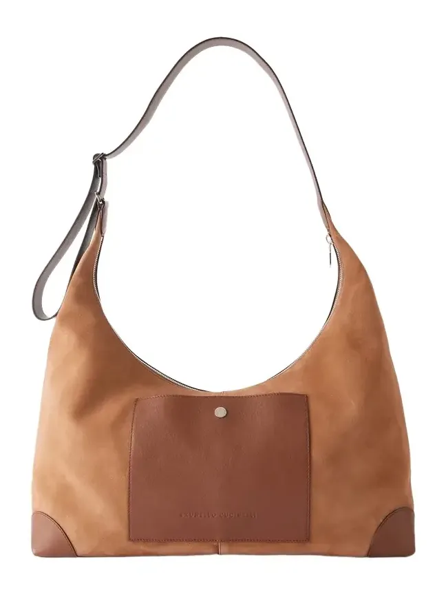 Leather-Trimmed Suede Tote Bag - Men Leather-Trimmed Suede Tote Bag - Men