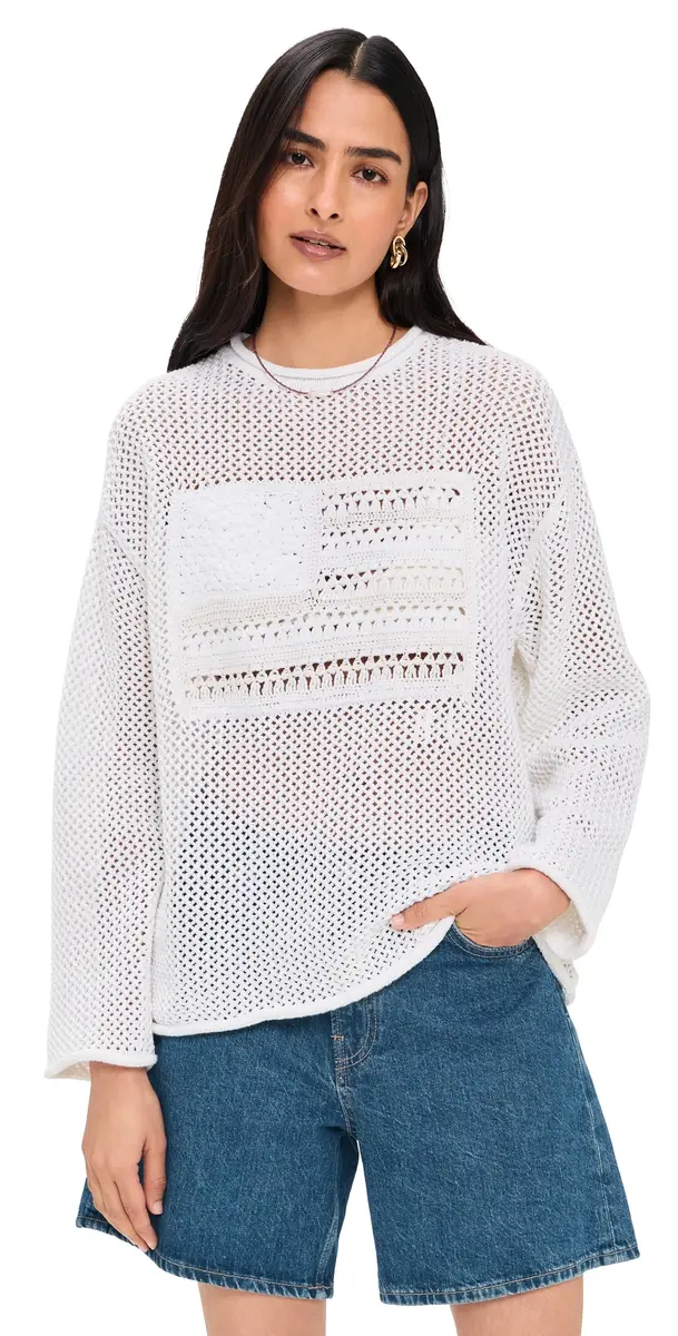 Polo Ralph Lauren Tonal Flag Sweater White Multi | Image 1 Polo Ralph Lauren Tonal Flag Sweater White Multi | Image 1