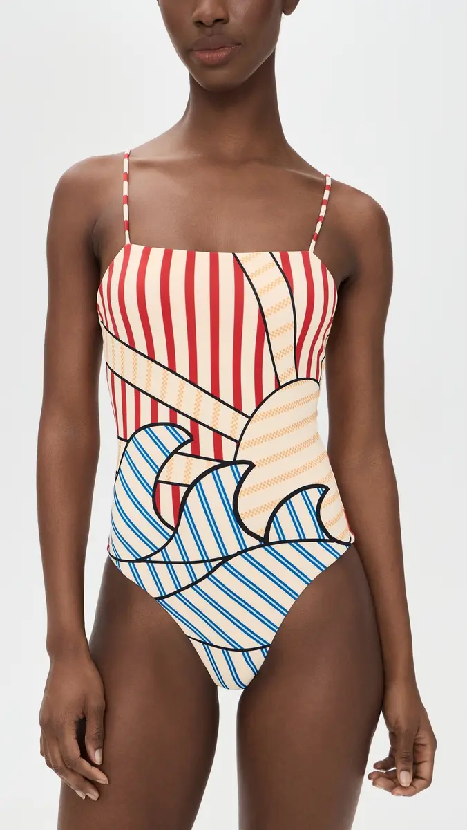 Farm Rio Navy Stripes Off-White One Piece | Thumbnail 2 Farm Rio Navy Stripes Off-White One Piece | Thumbnail 2