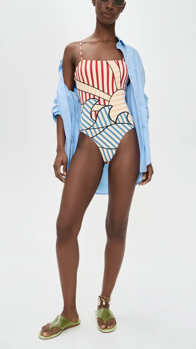 Farm Rio Navy Stripes Off-White One Piece | Thumbnail 5 Farm Rio Navy Stripes Off-White One Piece | Thumbnail 5