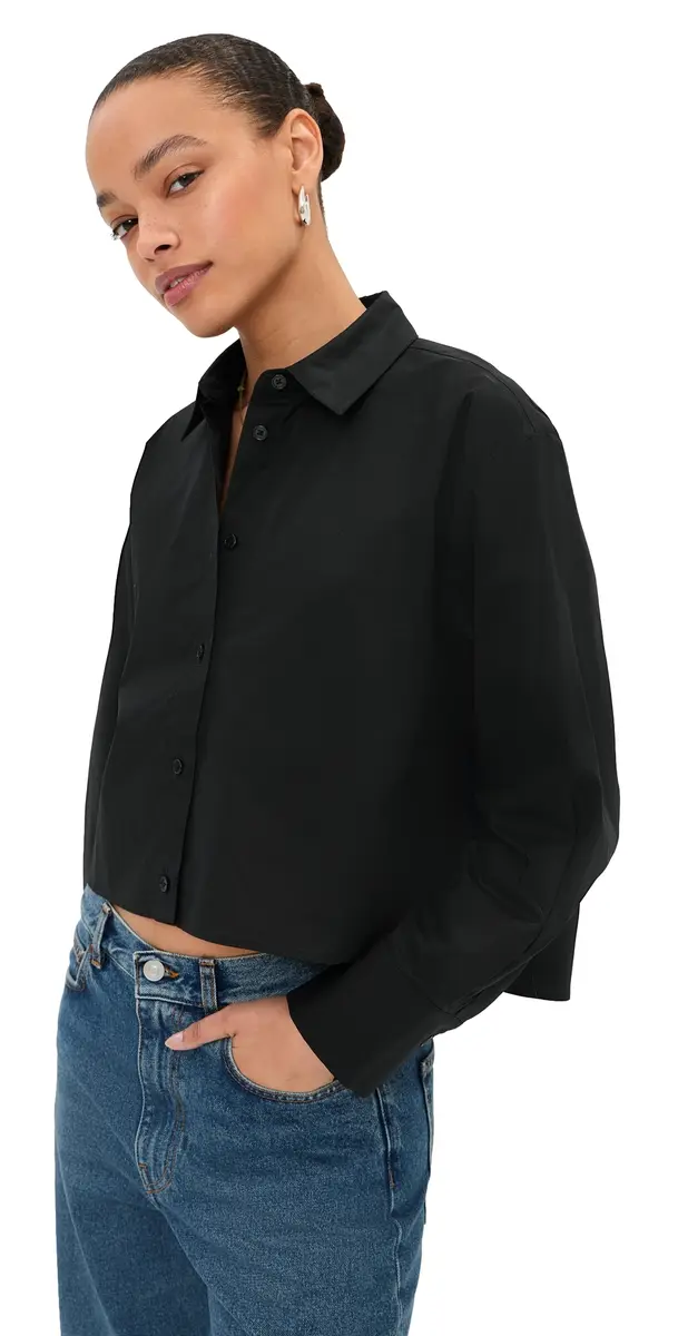 LE BOP Felicity Boxy Cropped Poplin Button Down Shirt Black L | Image 1 LE BOP Felicity Boxy Cropped Poplin Button Down Shirt Black L | Image 1