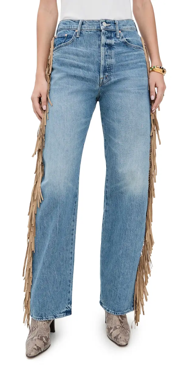 Mother Fringe Half Pipe Button Sneak Jeans Folk Star | Image 1 Mother Fringe Half Pipe Button Sneak Jeans Folk Star | Image 1