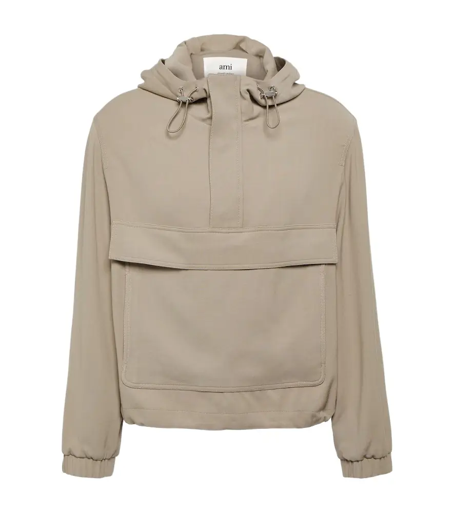 AMI PARIS Hooded half-zip twill jacket