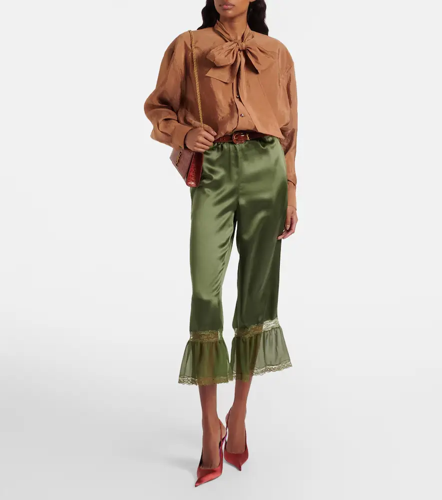 Saint Laurent Lace-trimmed silk satin straight pants | Thumbnail 2 Saint Laurent Lace-trimmed silk satin straight pants | Thumbnail 2