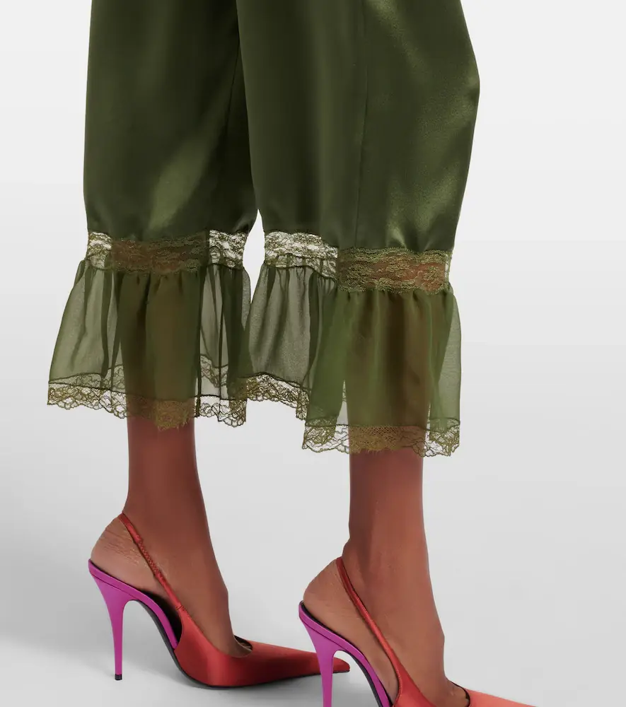 Saint Laurent Lace-trimmed silk satin straight pants | Thumbnail 5 Saint Laurent Lace-trimmed silk satin straight pants | Thumbnail 5